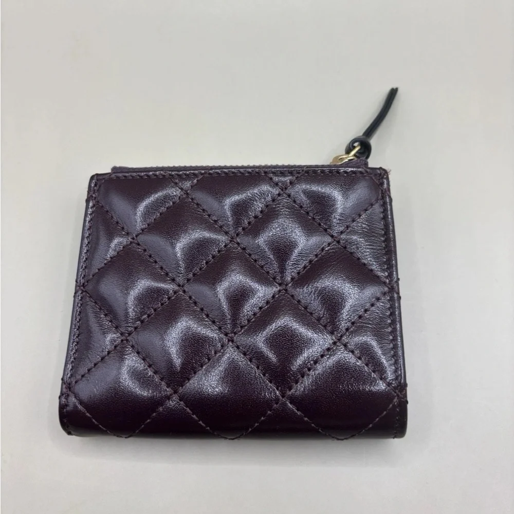 NWT Versace Burgundy Leather Quilted Card Case Compact Wallet